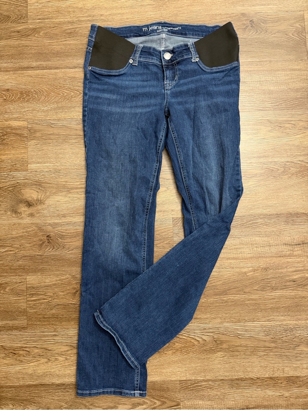 Maurices Dark Blue Straight Leg Maternity Jeans with Black Waist Panels